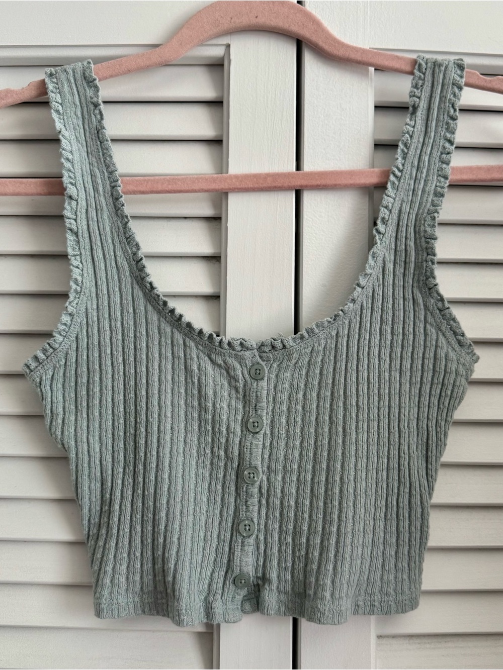 Urban Outfitters Ribbed Button-Front Tank Top Sage Green